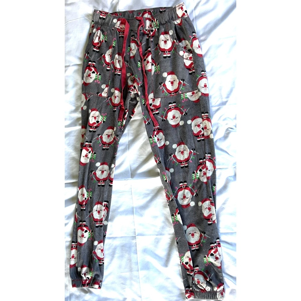 Kensie Santa Claus Pajama Pant Women XS Gray Fleece Christmas Lounge Sleep